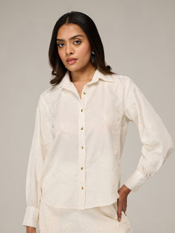 RSVP by Nykaa Fashion - Cream Floral Embroidered Bishop Sleeves Shirt