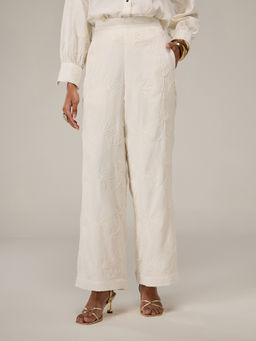 RSVP by Nykaa Fashion - Cream Floral Embroidered High Waist Straight Pants