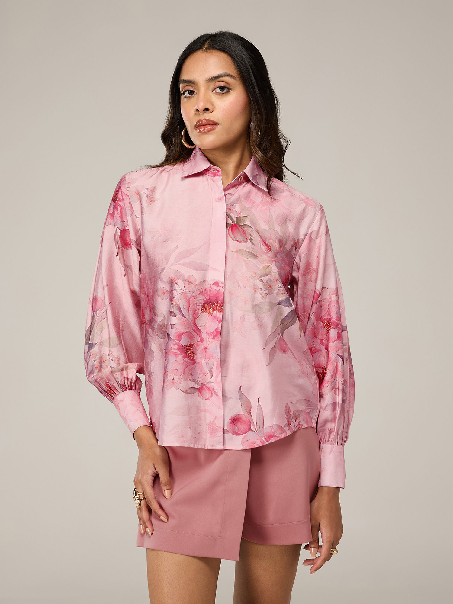 Pink Floral Printed Collared Full Sleeves Shirt-picture-39