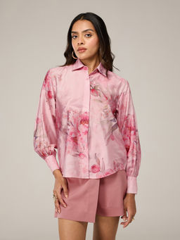 RSVP by Nykaa Fashion - Pink Floral Printed Collared Full Sleeves Shirt