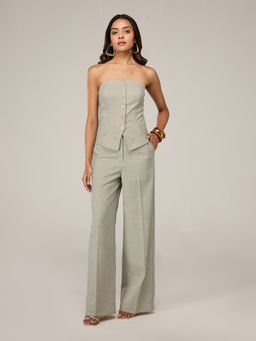 RSVP by Nykaa Fashion - Grey Tube Button Down Top With Straight Pant Co Ord Set