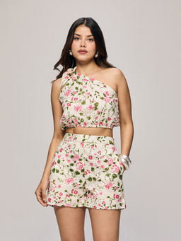 Twenty Dresses by Nykaa Fashion - Multi-Color Schifilli Tie Up Crop Top And Shorts Co-Ord Set