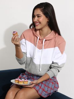 Campus Sutra - Women's Multicolour Pullover Hoodie with Contrast Panels