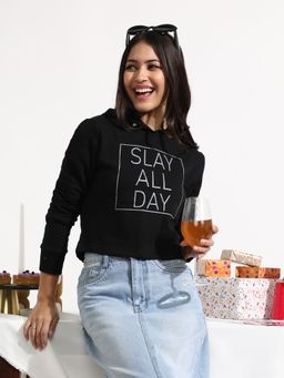 Campus Sutra - Women's Black Slay All Day Hoodie
