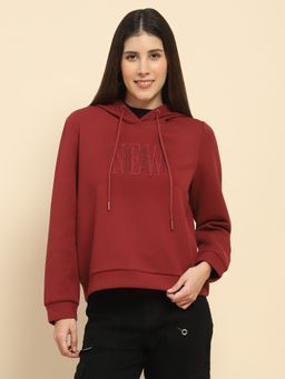 Global Republic - Maroon Poly Blend Loose Fit Hoodie