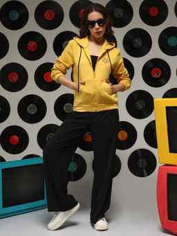 Campus Sutra - Women's Saffron Yellow Zip-Front We'll Be Alright Hoodie