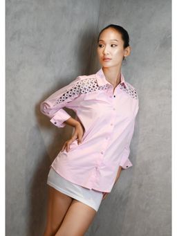 Richaa Goenka - Pink Cotton Comfort Fit Embroidered Shirt