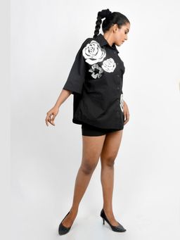 Richaa Goenka - Black Cotton Applique Motifs Shirt