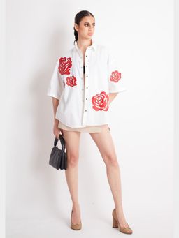 Richaa Goenka - White Comfort Fit Cotton Oversized Shirt
