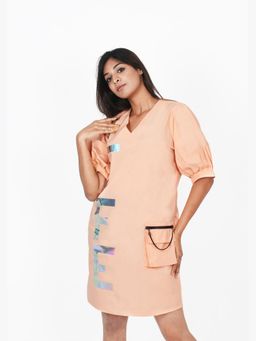 Richaa Goenka - Peach Printed A Line Mini Dress