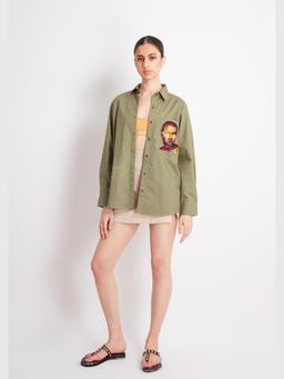 Richaa Goenka - Olive Comfort Fit Cotton Embroidered Shirt