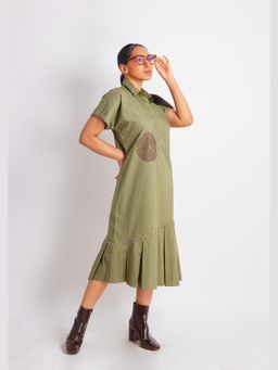 Richaa Goenka - Olive Cotton A Line Midi Dress