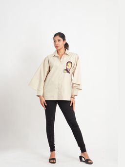 Richaa Goenka - Beige Comfort Fit Cotton Cape Sleeves Shirt