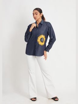 Richaa Goenka - Denim Sunflower Sequin Shirt