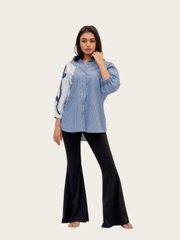 Richaa Goenka - Blue Stripe Cotton Embroidered Shirt