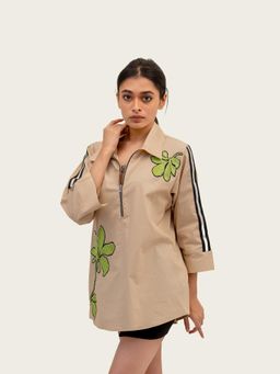 Richaa Goenka - Beige Cotton Embroidered Shirt