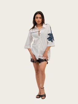 Richaa Goenka - White Cotton Embroidered Shirt