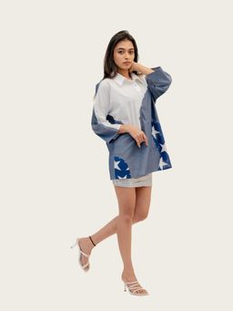 Richaa Goenka - Blue Cotton Combo Stud Highlights Shirt