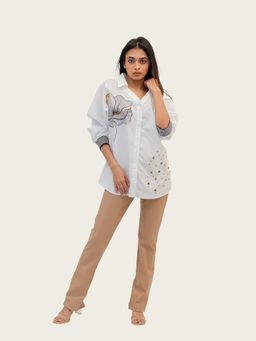 Richaa Goenka - White Cotton Printed Shirt