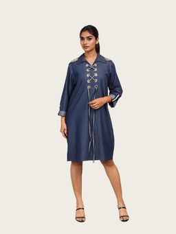 Richaa Goenka - Denim Cotton A Line Knee Length Dress