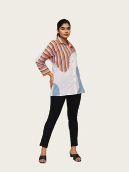 Richaa Goenka - Orange Cotton Combo Stud Highlights Shirt