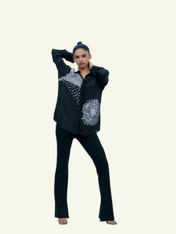 Richaa Goenka - Black Crepe Sequin Embroidered Shirt