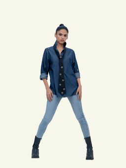 Richaa Goenka - Denim Cotton Shirt With Black Cotton Tie
