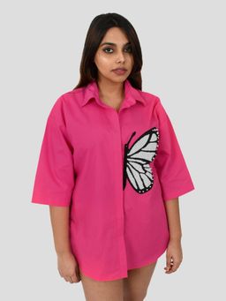 Richaa Goenka - Pink Comfort Fit Cotton Oversized Shirt