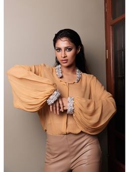 Richaa Goenka - Sand Comfort Fit Georgette Balloon Sleeves Shirt