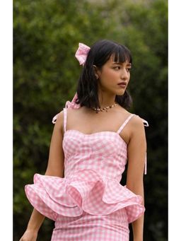 The Clothing Factory - Pink Gingham Cotton Peplum Top