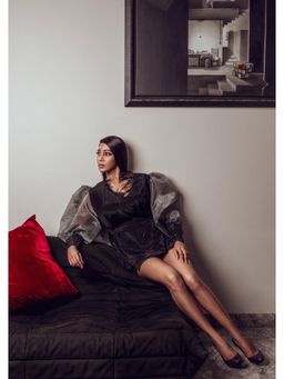 Richaa Goenka - Black Crepe Overlap Top