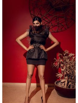 Richaa Goenka - Black Organza Strapless Embellished/Embellished Top with Belt