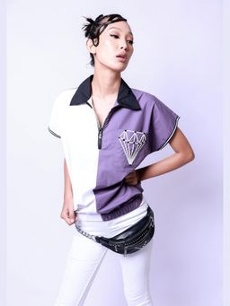 Richaa Goenka - Lilac Bomber Contrast Collar Top