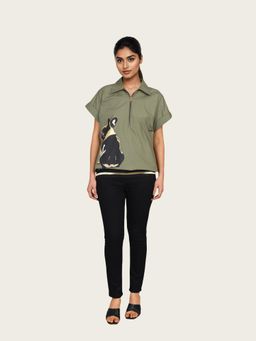 Richaa Goenka - Olive Bomber Printed Top