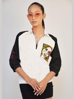 Richaa Goenka - White Bomber Embroidered Top