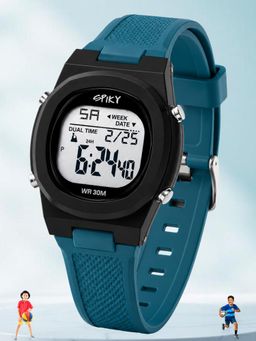 Spiky - Unisex Teal Solid/Plain Multifunction Digital Watch