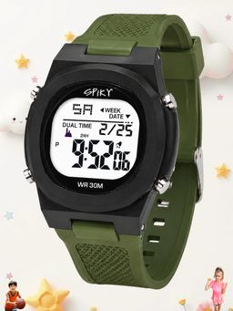 Spiky - Unisex Green Solid/Plain Multifunction Digital Watch