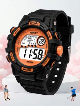 Spiky - Unisex Black Solid/Plain Multifunction Digital Watch