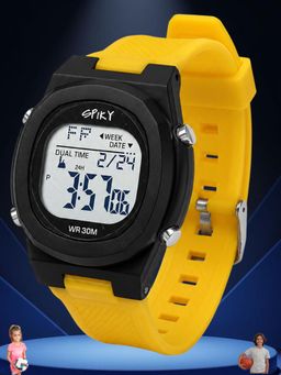 Spiky - Unisex Yellow Solid/Plain Multifunction Digital Watch