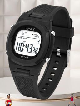 Spiky - Unisex Black Solid/Plain Multifunction Digital Watch