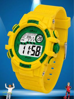 Spiky - Unisex Yellow Solid/Plain Multifunction Digital Watch