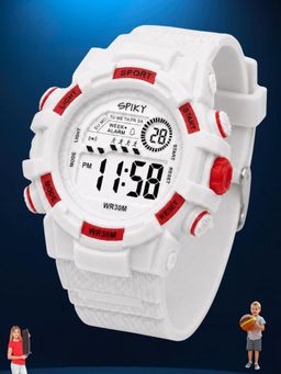 Spiky - Unisex White Solid/Plain Multifunction Digital Watch