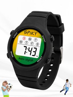 Spiky - Unisex Black Solid/Plain Multifunction Digital Watch
