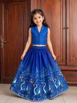 BITIYA BY BHAMA - Navy Blue Printed Ready to Wear Lehenga with Choli