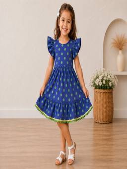Pankhuri by Priyanka - Blue Polka Dot Mulmul Dress