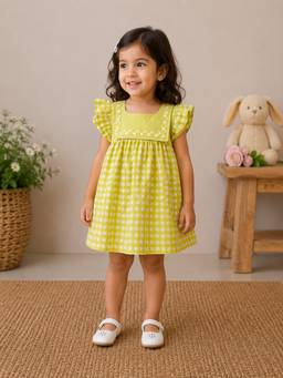 Pankhuri by Priyanka - Lime Yellow British Puff Sleeve Dress
