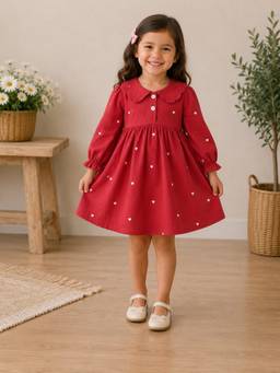 Pankhuri by Priyanka - Red Heart Mulsin Gauge Dress