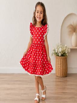 Pankhuri by Priyanka - Red Polka Dot Pompom Dress