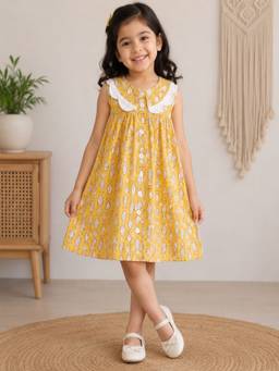 Pankhuri by Priyanka - Yellow Fish Print Dress