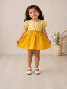 Pankhuri by Priyanka - Yellow Chevron Printed Dress